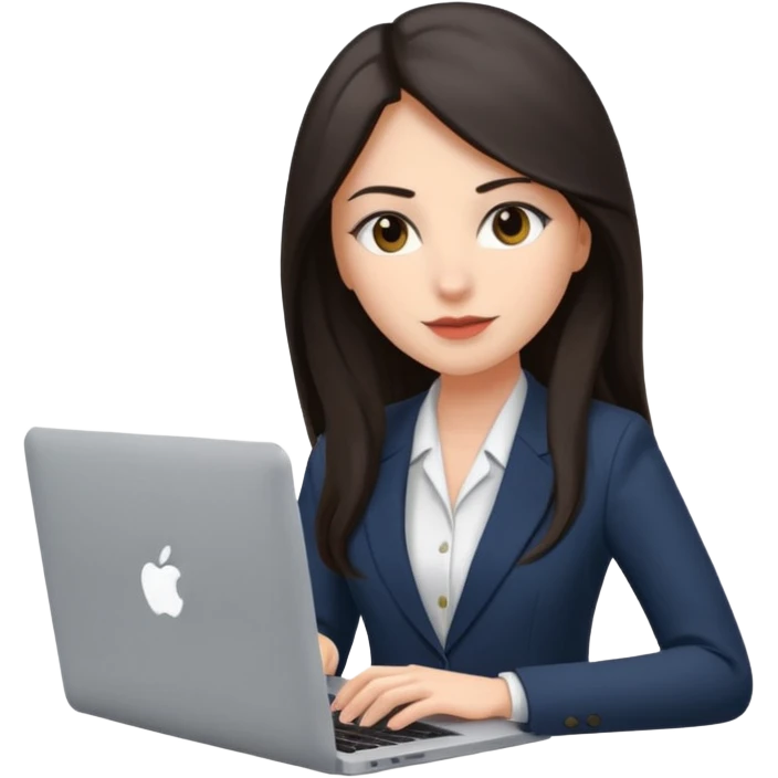 Sales women specialist in shipping with dark long hair with suits and MacBook  emoji