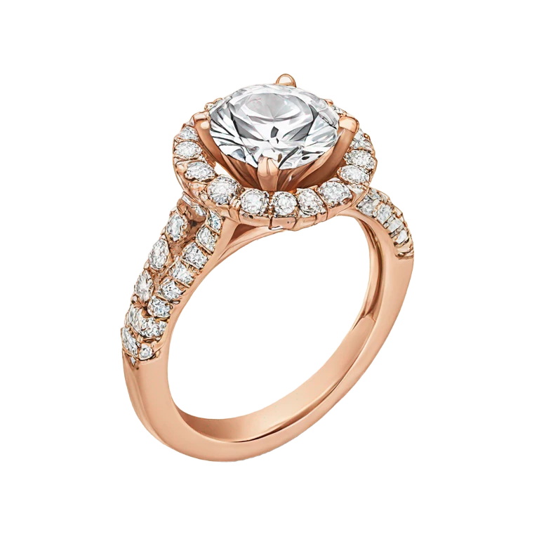 Rose gold engagement ring with round diamond emoji