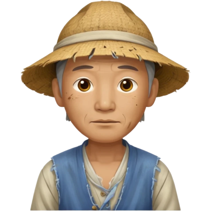 china ancient man, farmer, tattered emoji