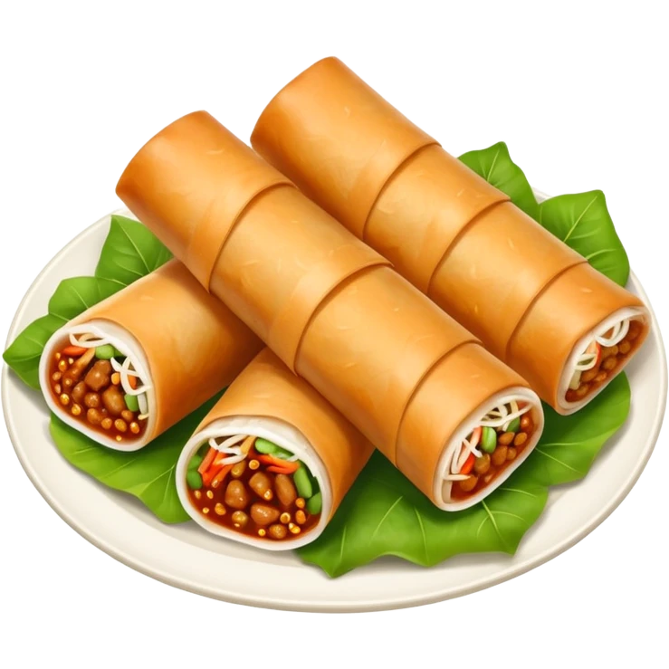 three spring rolls in sauce emoji