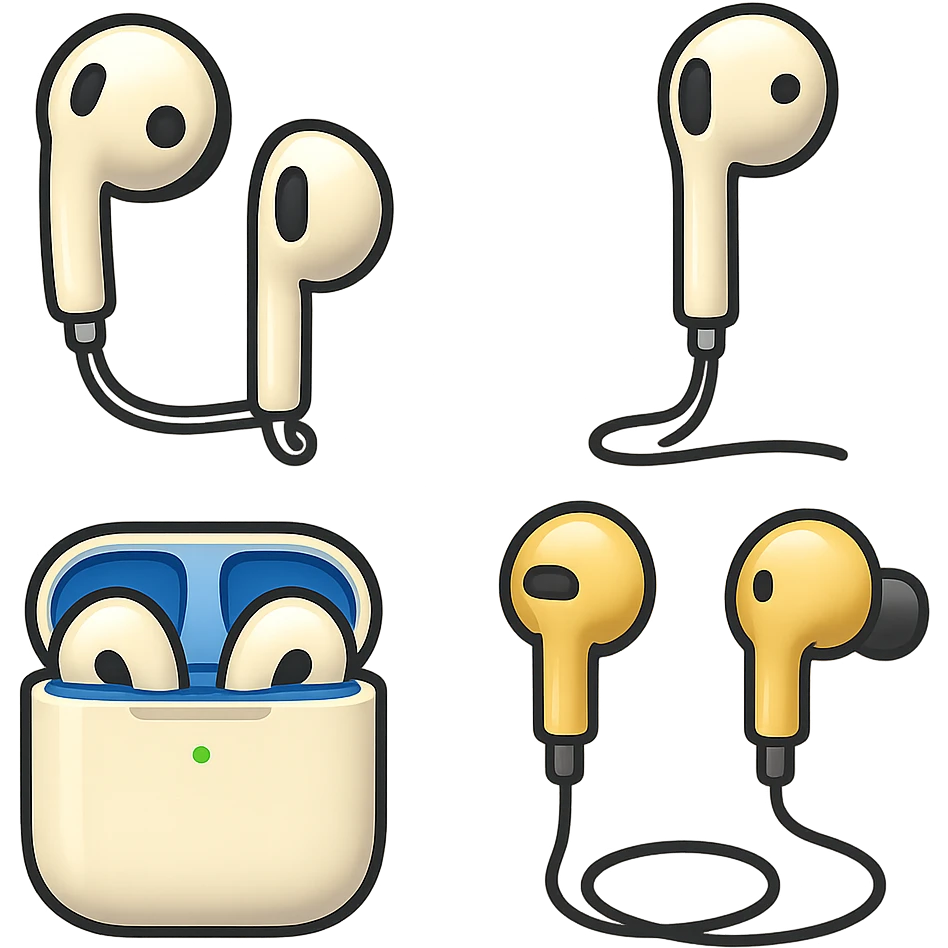 EarPods headphones in emoji style, different angles emoji