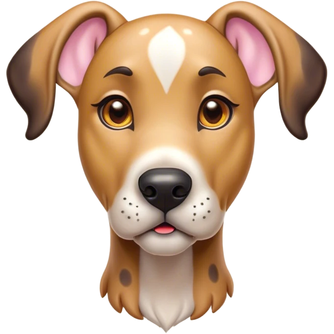 Cinematic Cute Fawn Great Dane Portrait Emoji, Head tilted playfully and inquisitively, showcasing a glossy fawn Fur with a subtle luster, round, sparkling amber eyes filled with curiosity, Simplified yet irresistibly adorable features, highly detailed, glowing with a warm, friendly glow, high shine, affectionate and gentle, stylized with a touch of whimsy, bright and endearing, soft glowing outline, capturing the essence of a mischievous yet loving pup, so playful it feels like it could lumber out of the screen and into your arms! emoji