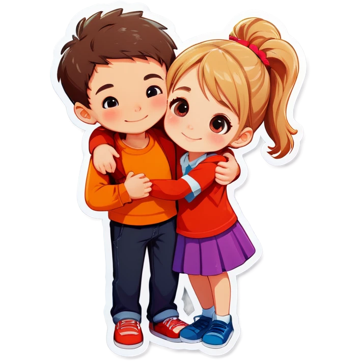 Two friends hugging boy and girl  emoji
