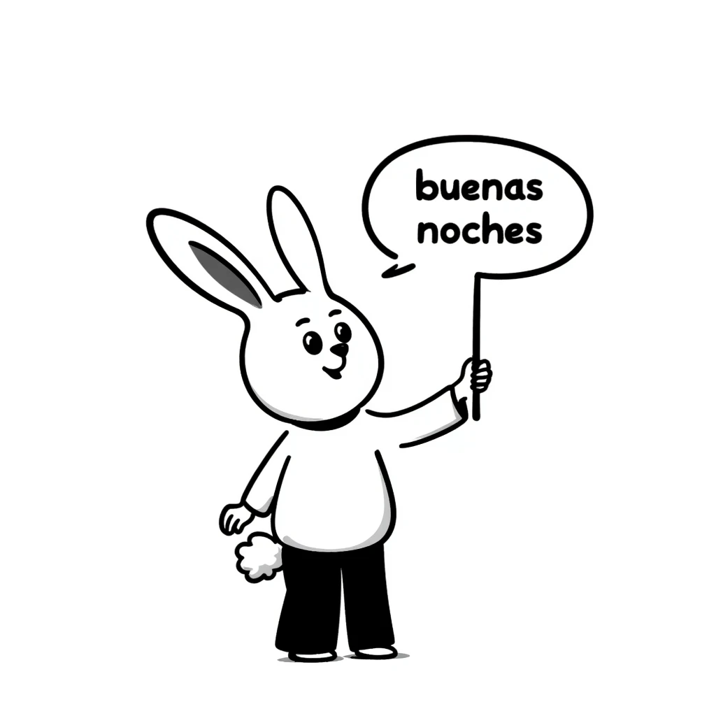 cute bunny rabbit with speech bubble saying "buenas noches" emoji
