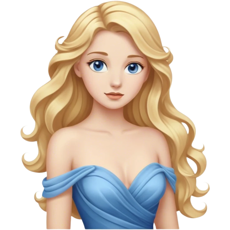 Cinematic Realistic Cute Cinderella Portrait, featuring fair, luminous skin with finely detailed texture and softly lit golden-blonde hair cascading in gentle waves. Her warm, inviting blue eyes sparkle with youthful charm and curiosity, while her classic, elegantly draped ball gown reveals meticulously rendered fabric details and natural folds. The overall composition is bathed in a gentle, realistic radiance that exudes both playfulness and heartfelt beauty. emoji