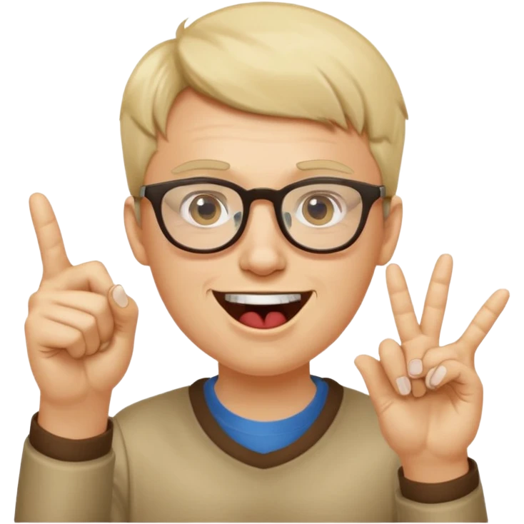 Somebody with Asperger’s who wears glasses as their eyes wide open, making a shit eating grin while having their pointer finger pointed up and at their mouth emoji
