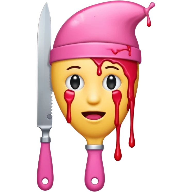 A emoji with a pink knife through its head and pink blood emoji