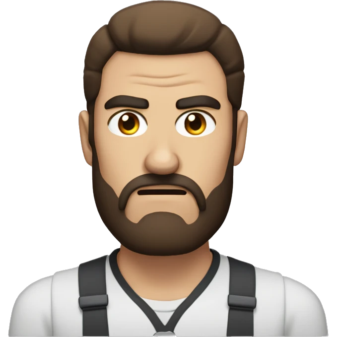 man with brown beard, blackeybrows and middle long brown hair looking angry emoji