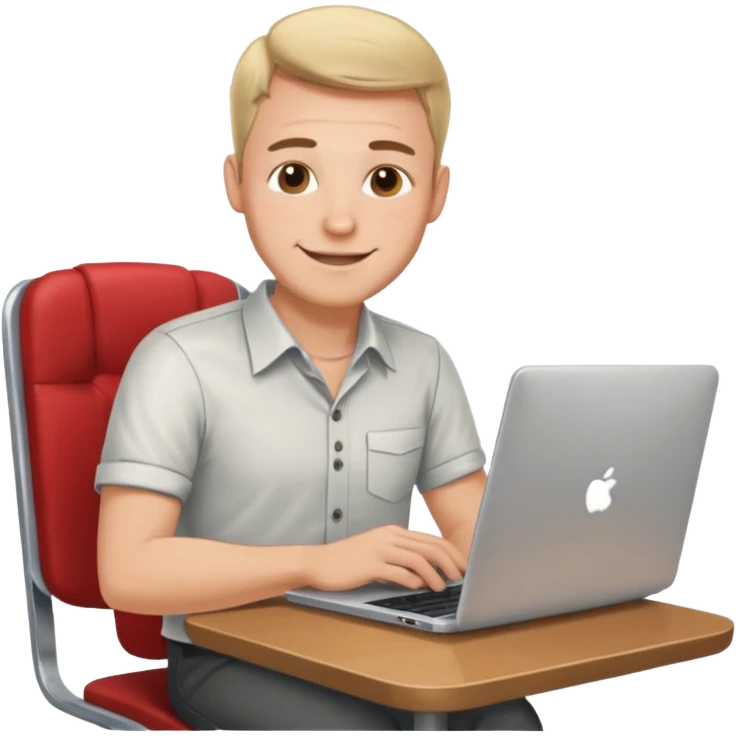 Rich man working setting on a chair in shirt and near the table with laptop he is german very beautiful looks like emoji