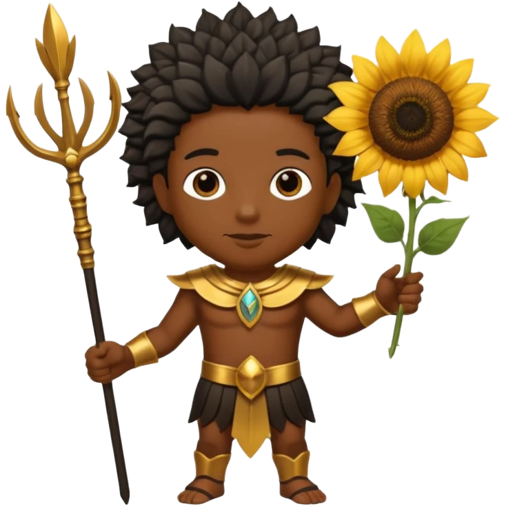 black god with sunflower, scepter, trident emoji