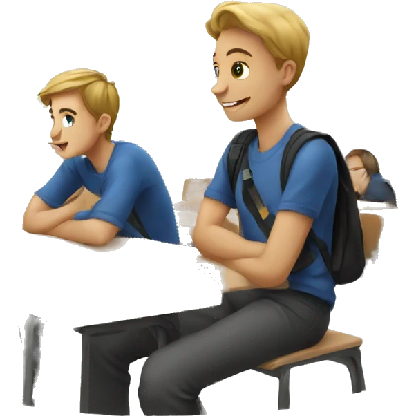 European students sitting at school and chatting emoji