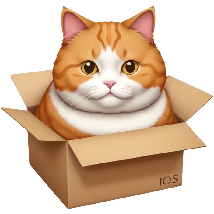 Adorable obese cat trying to fit in a small box emoji