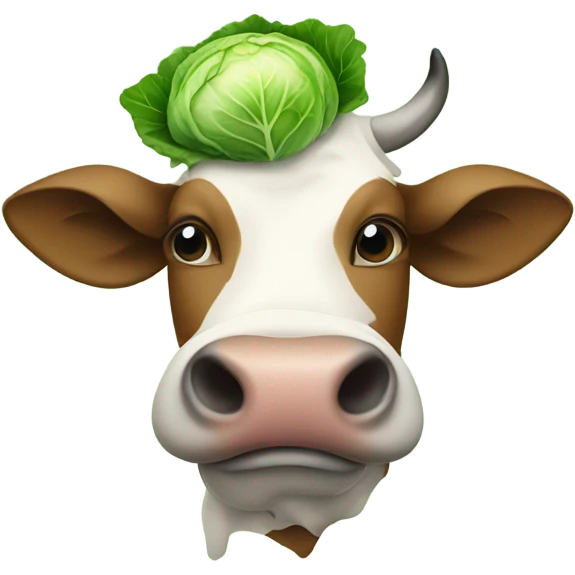 Cow with cabbage on its head emoji