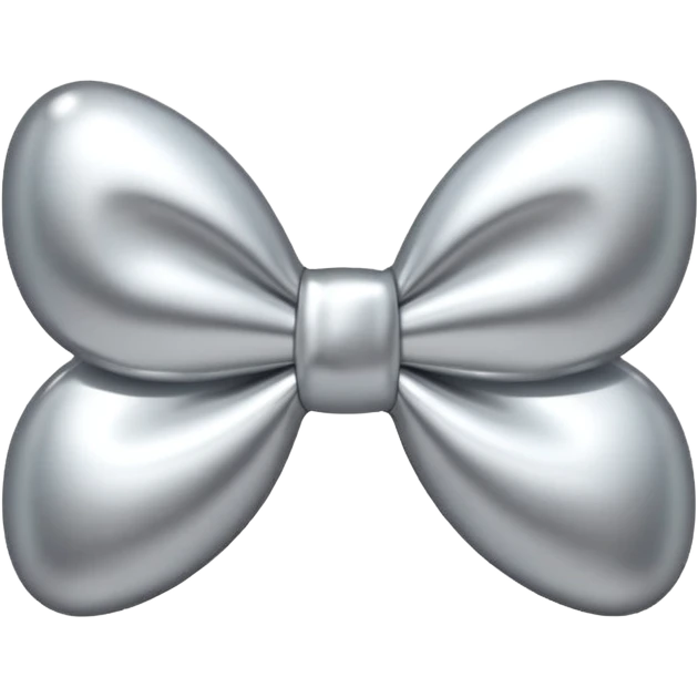A cute bow emoji made of polished silver chrome, smooth rounded loops, glossy metallic surface, soft mirror reflections, subtle highlights, minimal and adorable proportions, iOS emoji style, centered composition, clean white background, soft studio lighting, no text, no outline, ultra high quality emoji