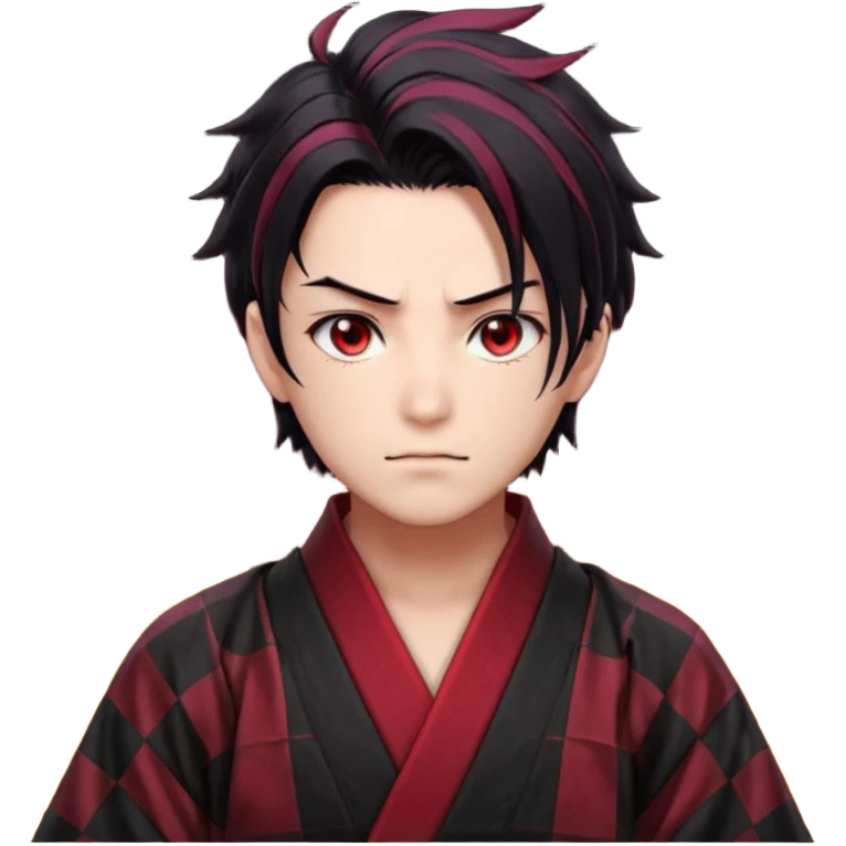 “Tanjiro Kamado, burgundy eyes, black hair with red tips, ember-textured scar, checkered haori, ultra-detailed anime realism, sharp strands, glowing highlights, 8k cinematic look.” emoji