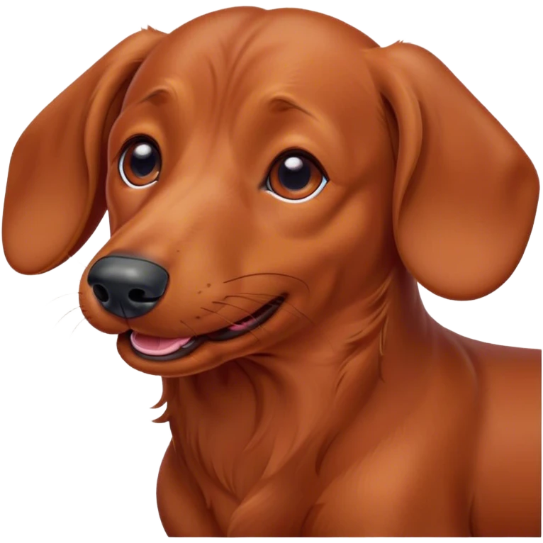 Cinematic Cute Yawning Red Dachshund Portrait Emoji, Head tilted slightly with a dramatic, wide-open yawn, showcasing a smooth red coat with a subtle luster, floppy ears slightly drooping, round brown eyes barely open in drowsy contentment, Simplified yet irresistibly adorable features, highly detailed, glowing with a soft, cozy glow, high shine, relaxed yet expressive, stylized with a touch of whimsy, bright and endearing, soft glowing outline, capturing the essence of a sleepy yet affectionate companion, so drowsy it feels like it could stretch right out of the screen and curl up for a nap! emoji