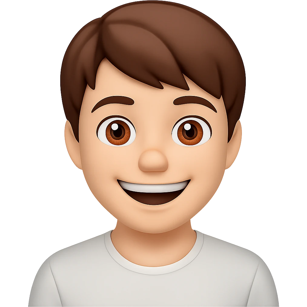 Make the hot boy's smile much wider, keep the style of the original image which appears to be a style that does not support editing, so using general style as fallback. Remove the background. emoji