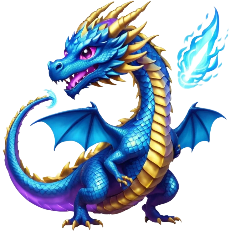 Amazing cool dragon with golden purpleish blue aura firing a energy blast which looks cool and dangerous at the sametime emoji
