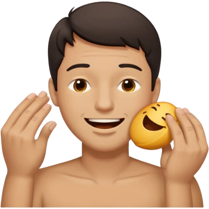 A male with closed relaxed eyes but the mouth it looks like it trying to hold in laughter emoji
