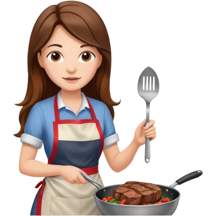 Woman with longhair cooking steak emoji