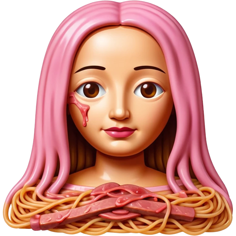 monalisa made of SPAM meat melted pink dripping sauce spaghetti portrait emoji