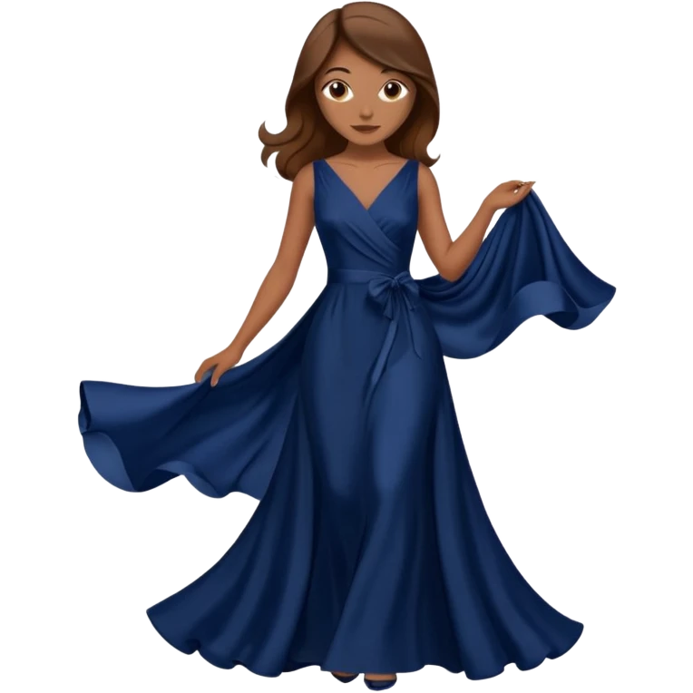 isolated realistic navy blue silk gown, hair brown  emoji