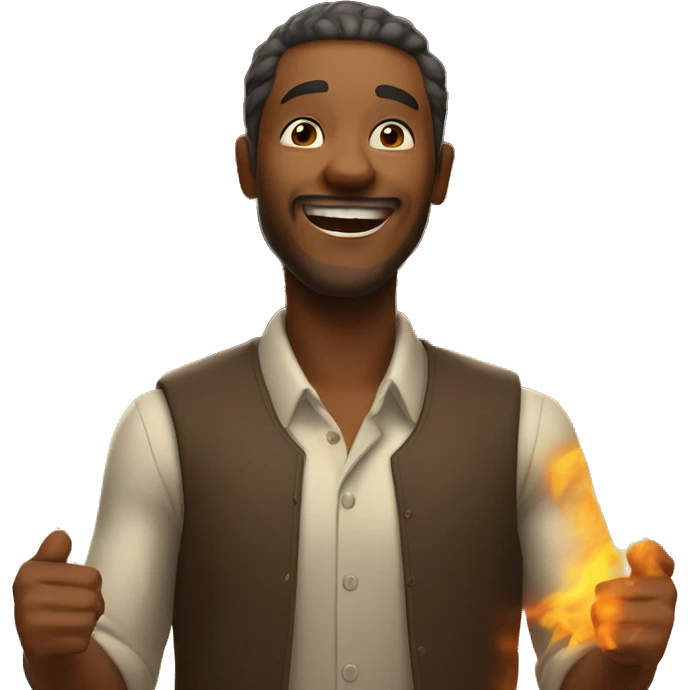 a man rejoices at the fire around him emoji