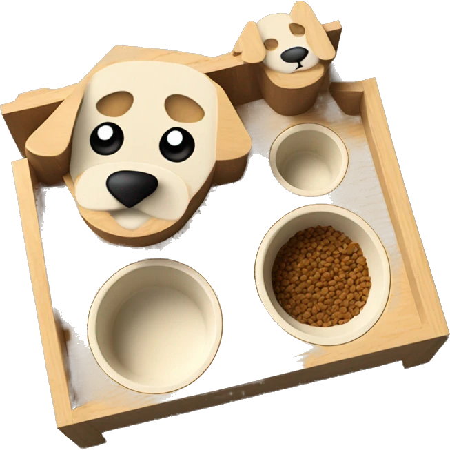 Elevated pine wood dog feeder with 2 bowls emoji