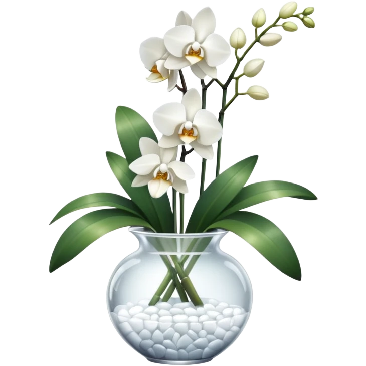 Bouquet of white orchids in crystal vase emoji