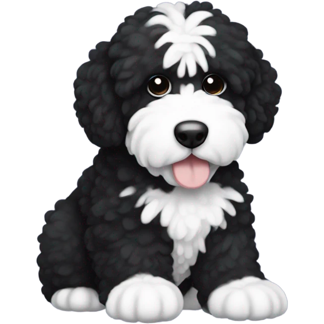 Black bernadoodle with white around mouth and big white eyebrows  emoji