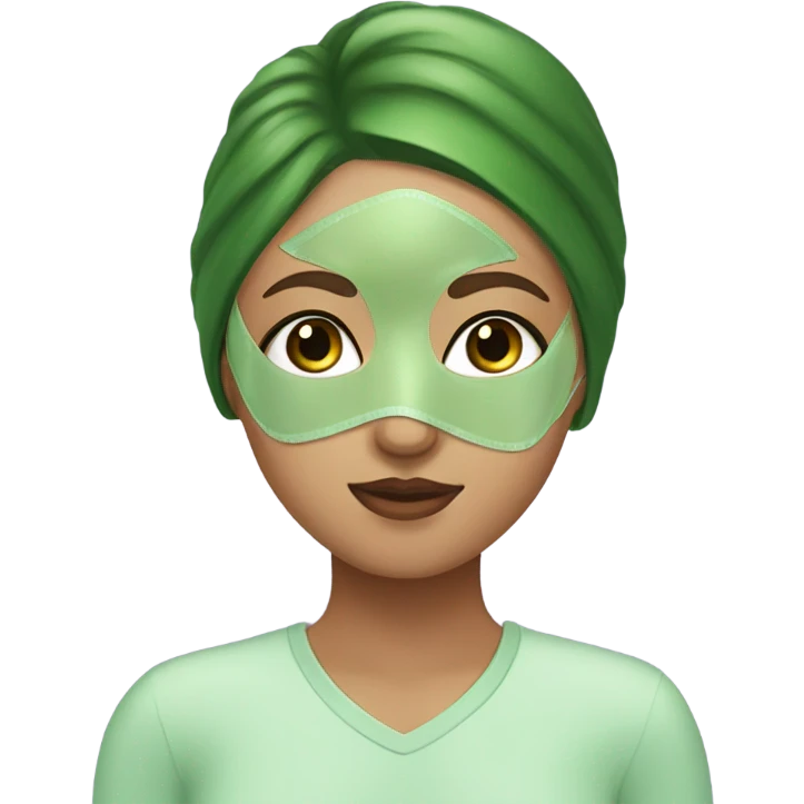 Girl with long lashes, green skincare mask emoji