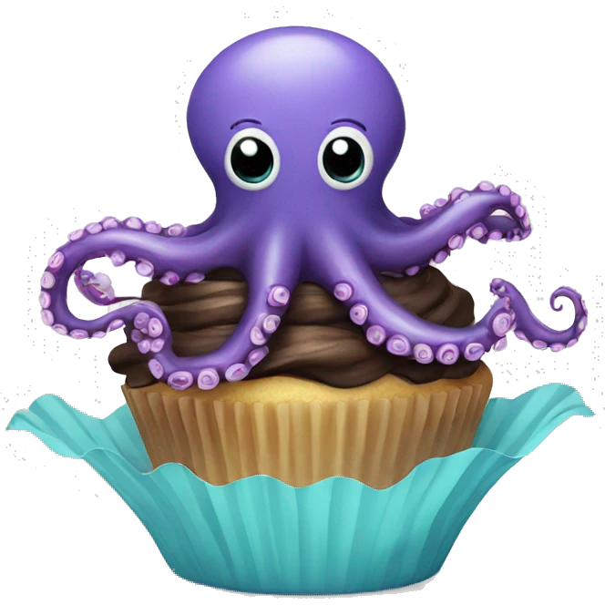 Octopus floating and eating a cupcake emoji