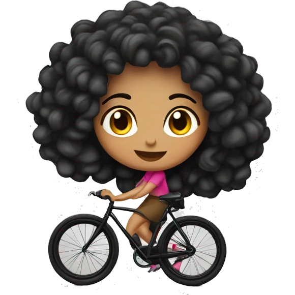 mujer con el pelo color negro rizado corto montando bicicleta profesional color negro emoji