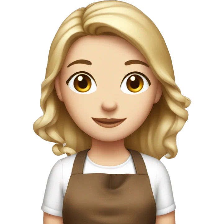 white girl in brown apron with gift emoji