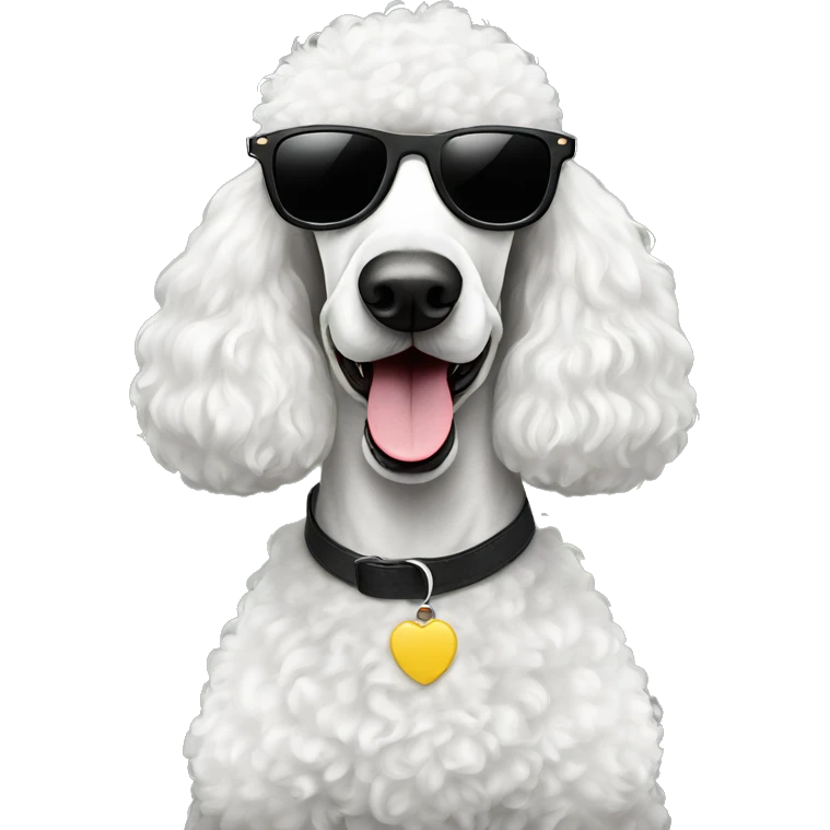white standard poodle wearing sunglasses emoji