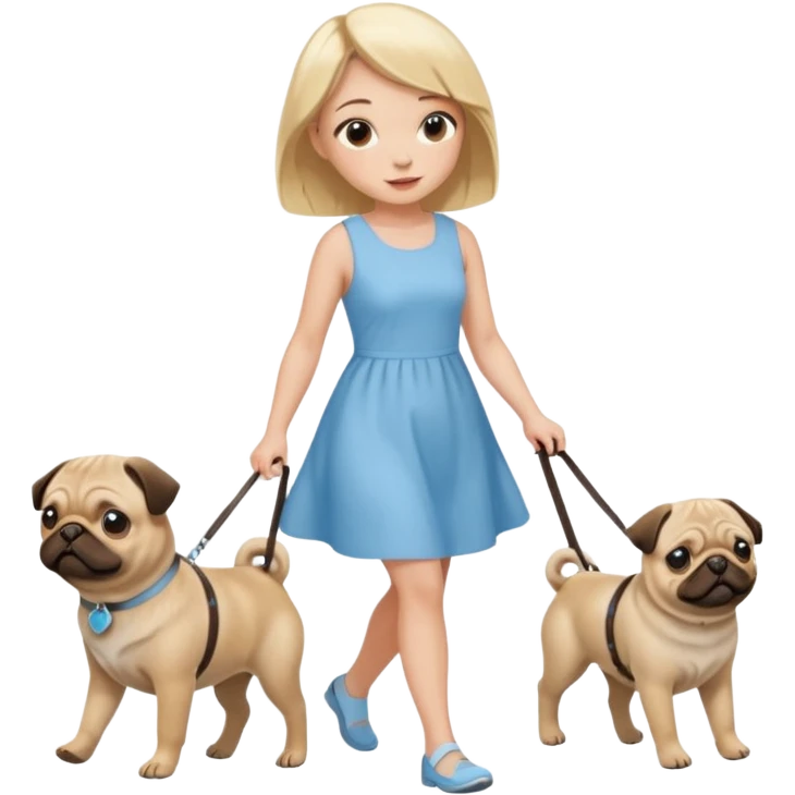 haz una chica rubia paseando a su perro pug emoji