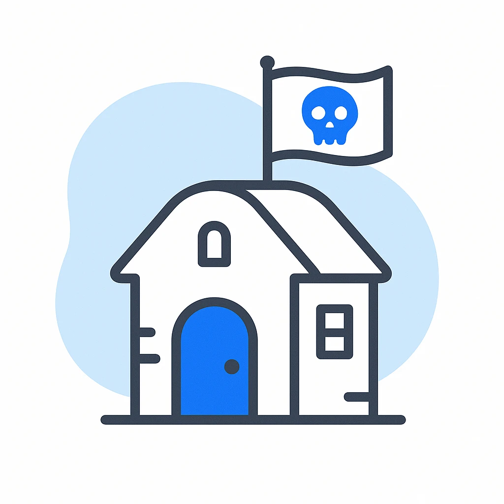 old pirate's house with skull flag emoji