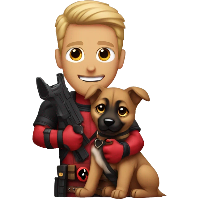 Deadpool holding a German shepherd puppy emoji