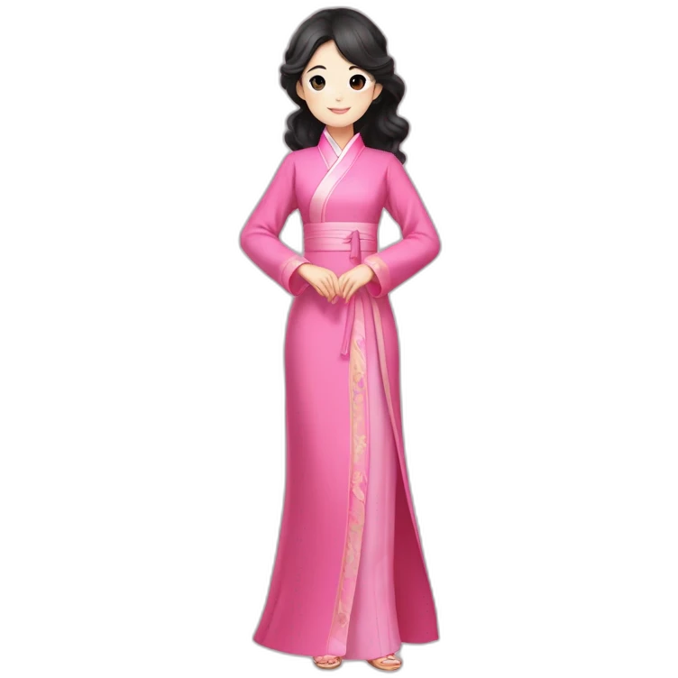 Go Yoon Jung with wavy black hair posing with pink ao dai full body emoji