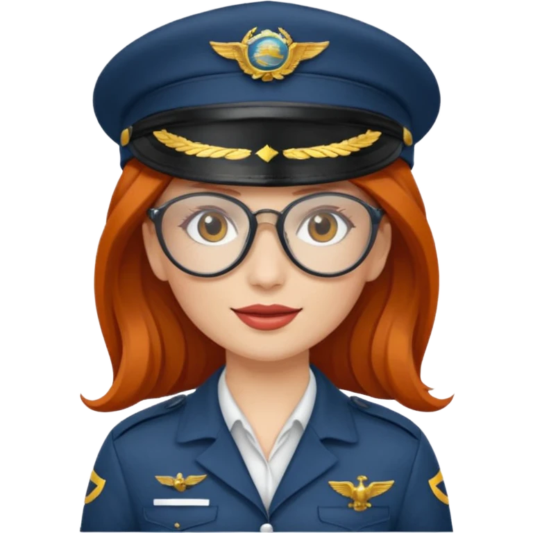 pilote d'avion femme rousse avec lunette de soleil et chapeau de pilote emoji