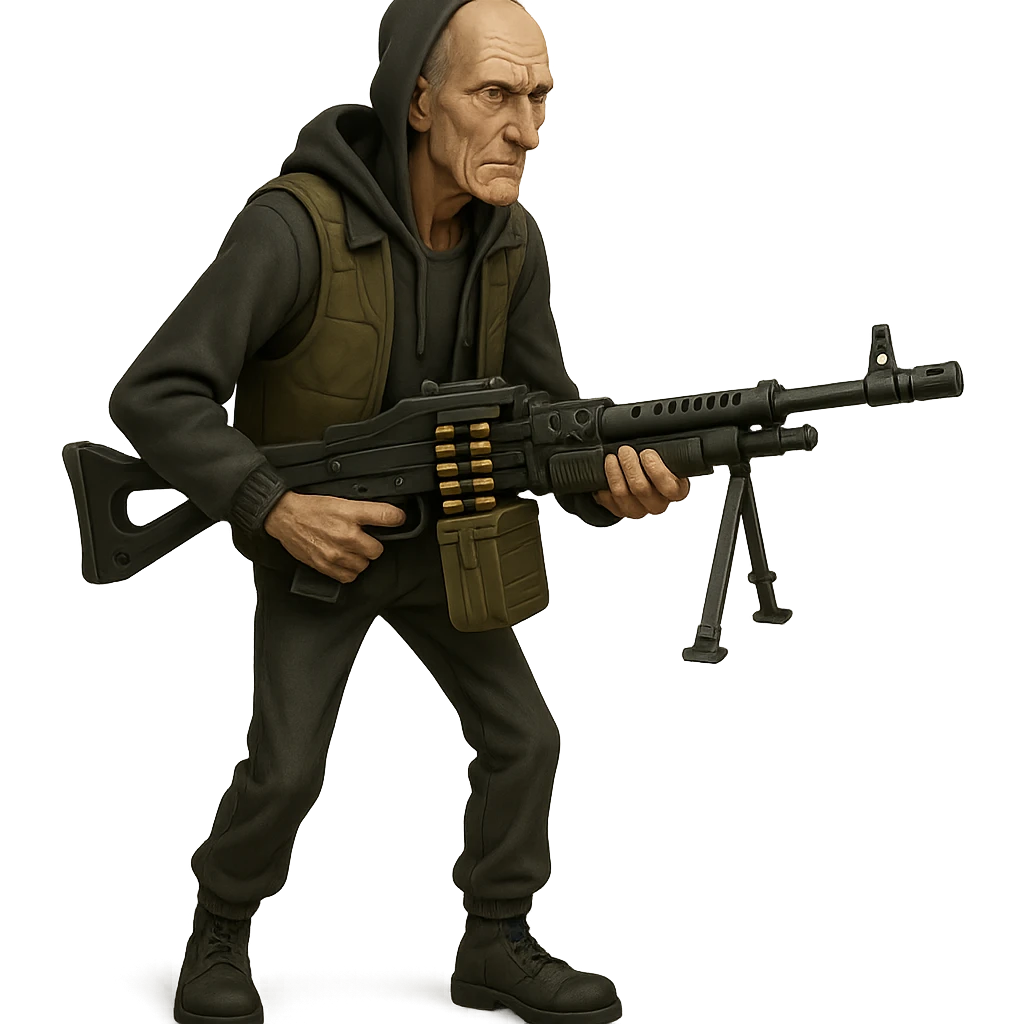 old skinny tough charismatic character from STALKER with a big machine gun emoji