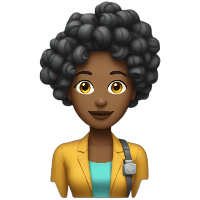 Marketer mujer con pelo negro y rulos robot emoji