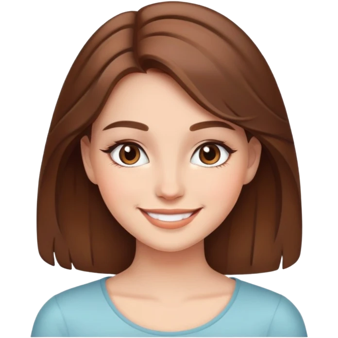 brown long hair girl with soft makeup, smiling emoji