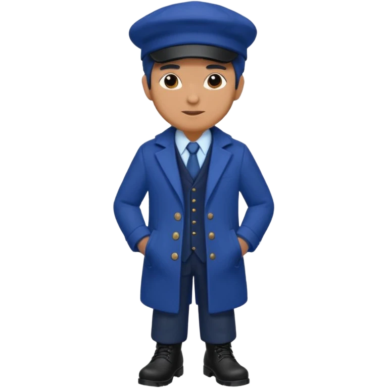 A Man Wearing Blue Cap With The Indigo Coat And Suit An black Boots emoji