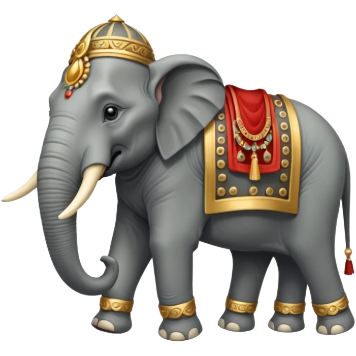 An emoji of a fierce Carthaginian war elephant with tusks and a howdah on its back. emoji