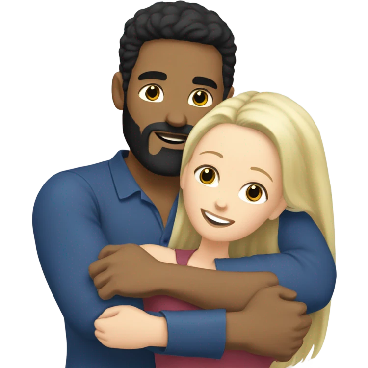 WHITE SKIN man BLACK beard and BLACK hair hugging white woman with long blonde hair emoji