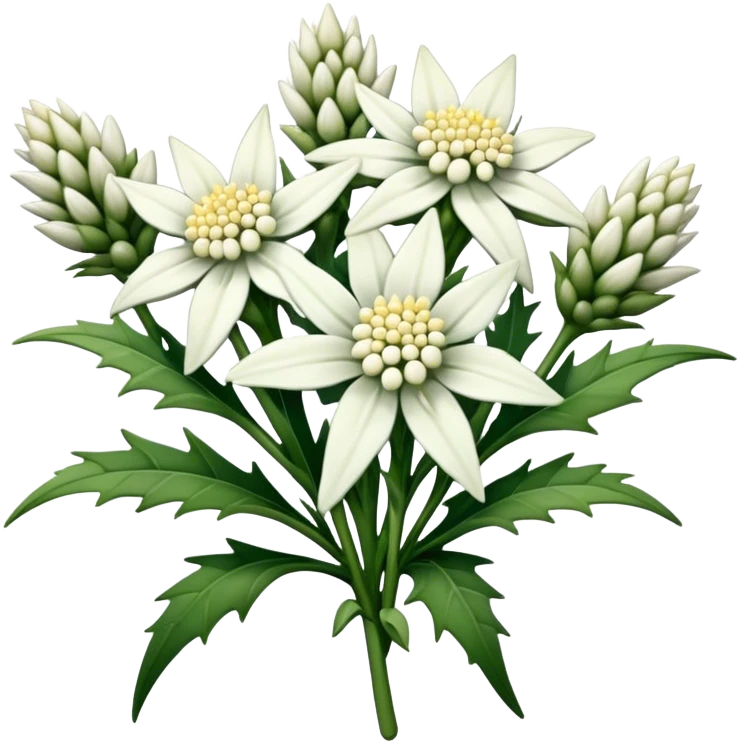 big bouquet Edelweiss flower, stem, leaf emoji