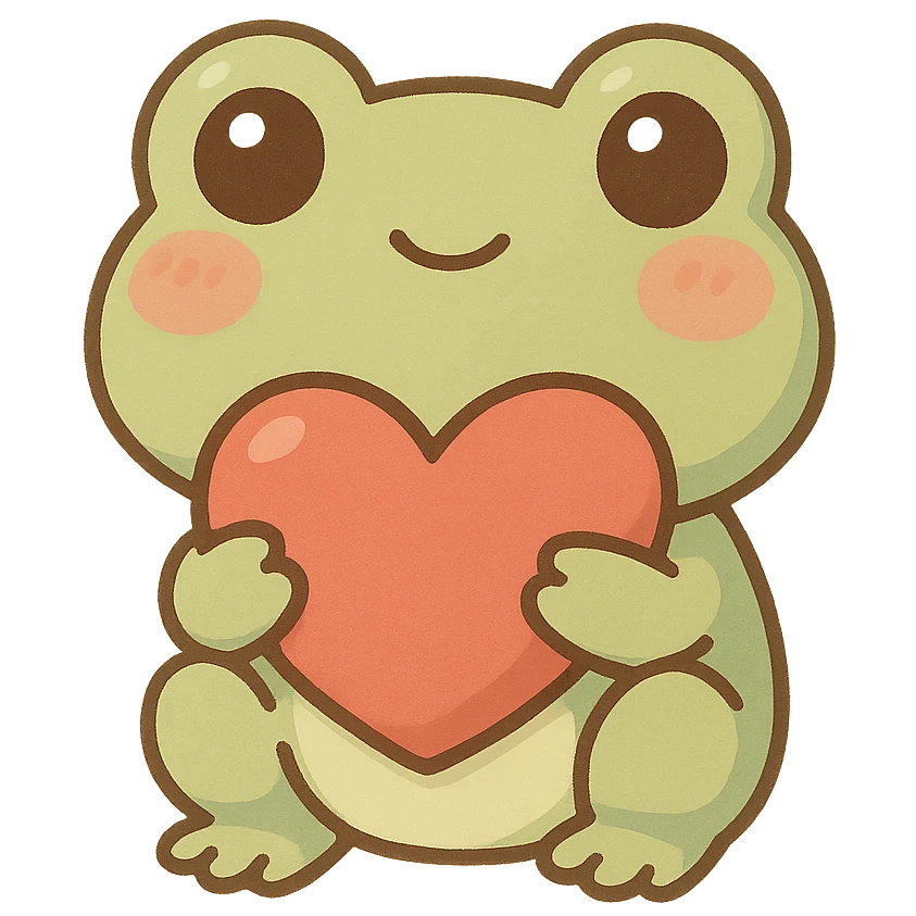 cute frog holding a heart, chibi sticker style emoji