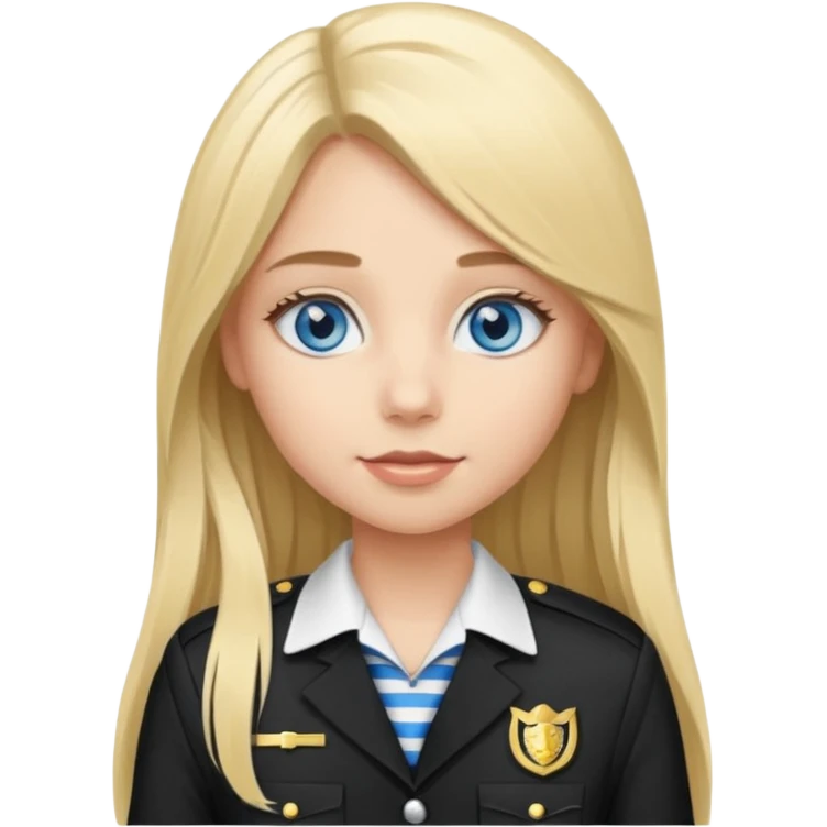 blue eyes blonde girl IN VERTICLE BLACK AND WHITE STRIPES UNIFORM LONG HAIR emoji