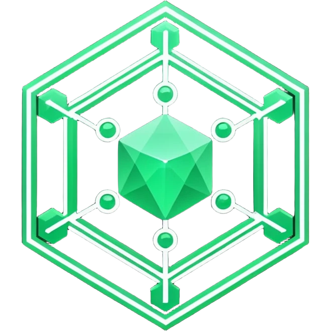 Futuristic reward points icon, diamond or hexagon shape, circuit board lines, Bloomberg terminal aesthetic, green phosphor glow on dark background, minimalist geometric, no text, fintech style, clean edges, professional icon design emoji